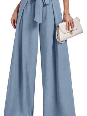 NWT High-Rise Wide Leg Tie-Waist Pants in Powder Blue